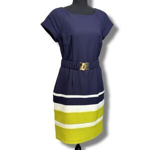 Studio One Belted Pencil Dress Size 8 Navy and Green Women’s